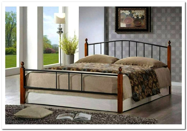 Купить Кровать AT-915 дерево гевея/металл 160*200 (Queen bed), красный дуб/черный с доставкой по России по цене производителя можно в магазине Другая Мебель в Москве